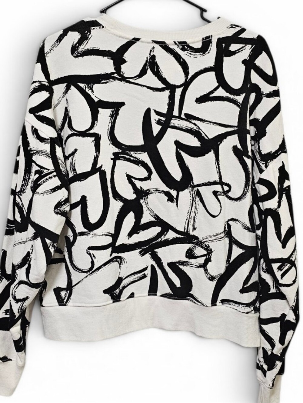 Anthropologie MAEVE Black & Ivory Heart Graphic Printed Jumper Sweatshirt Size S - Picture 6 of 8